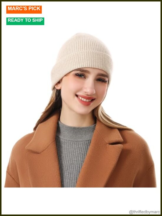 Accessories - 100% Cashmere Beanie Ribbed Knit Winter Hat One Size